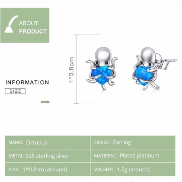 925 Sterling Silver Octopus Heart Opal Stud Earrings for Women - Picture 5 of 6
